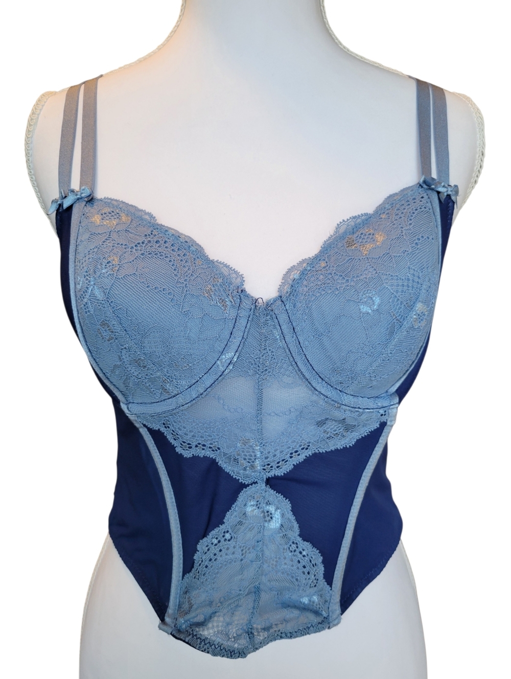 Adore Me Blue Mesh Lace Bustier Corset Lingerie Bra Top